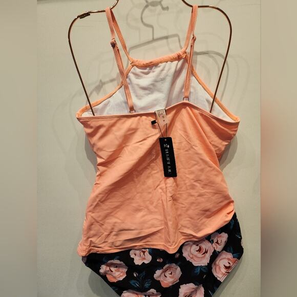 New Tempt Me Tankini 2 Piece Swimsuit Floral Print Tangerine Bathing Suit Size M - Picture 10 of 11
